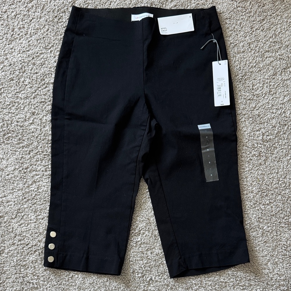 Liz Claiborne Black Cropped Ankle Pants with Button Detail